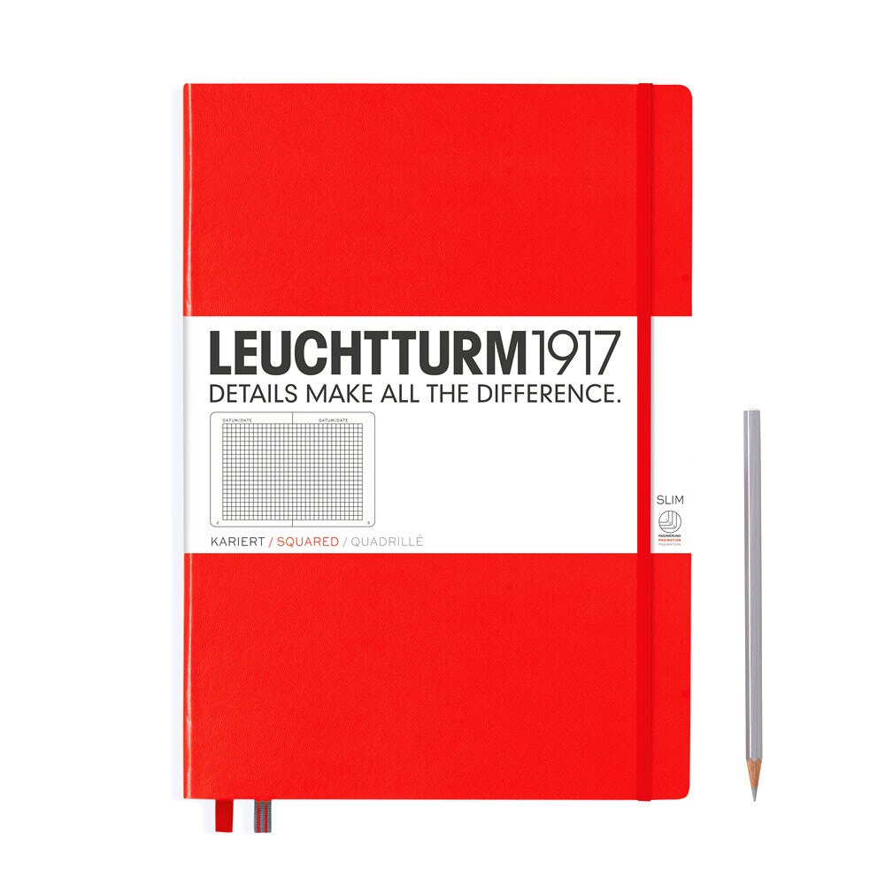 Leuchtturm 1917 Master Slim A4+ Hardcover Notebook 121ct – Red – Grid